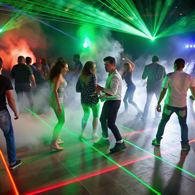 Photo a group of people dancing in a night club