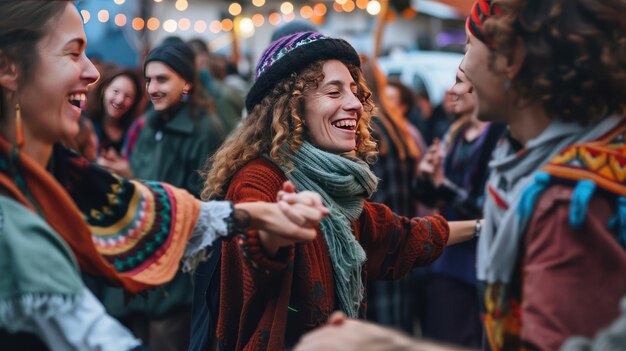 Photo a group of people dancing and singing during a jewish festival