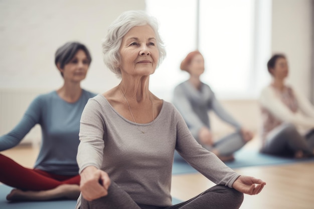 A group of people doing yoga in a yoga class