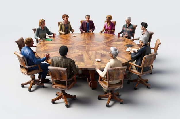 Group of People Engaged in Discussion Around a Wooden Table