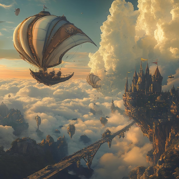 Photo a group of people flying a parachute over a castle