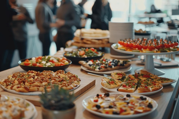 A Group of People Gathered Around an Assortment of Delicious Dishes at an Office Party