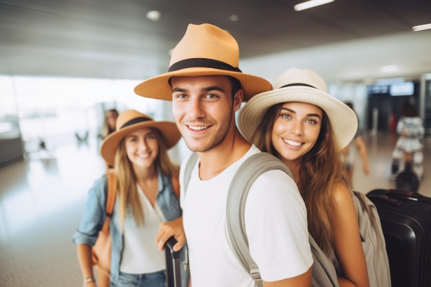 group of people happy expression traveler and airport concept ai generated