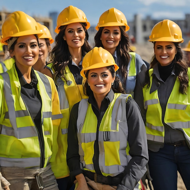 a group of people in hard hats and safety vests standing in a construction site groundbreaking