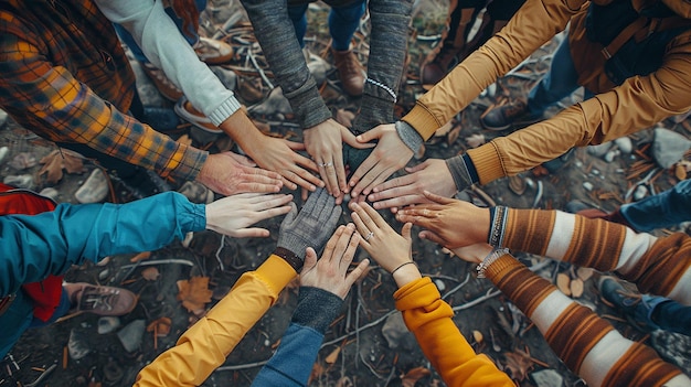 Photo a group of people hold hands together in a circle