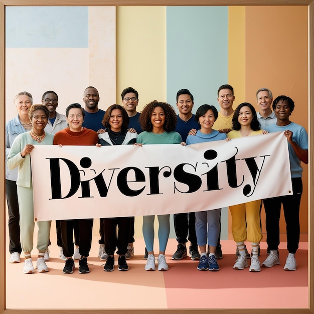 Photo a group of people holding a banner that says quot diversity quot