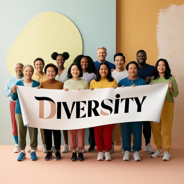 Photo a group of people holding a banner that says quot diversity quot