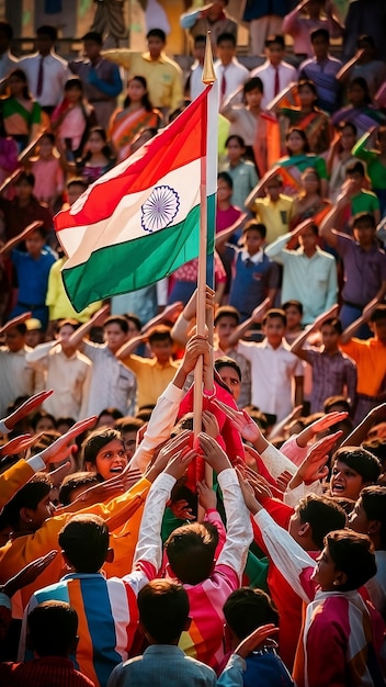 a group of people holding flags that say india independence day