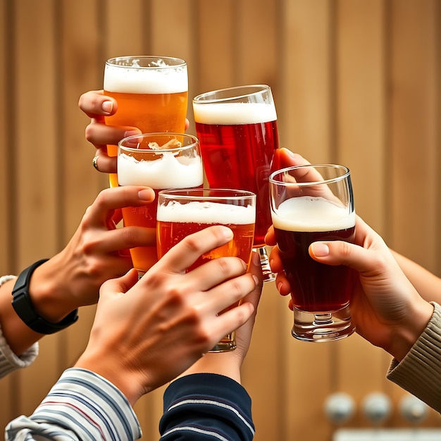 Photo a group of people holding glasses of beer and a bottle of beer