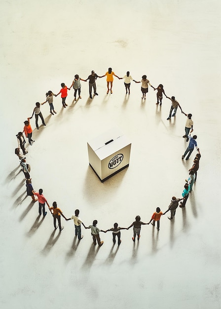 Photo a group of people holding hands around a box that says quot vax quot