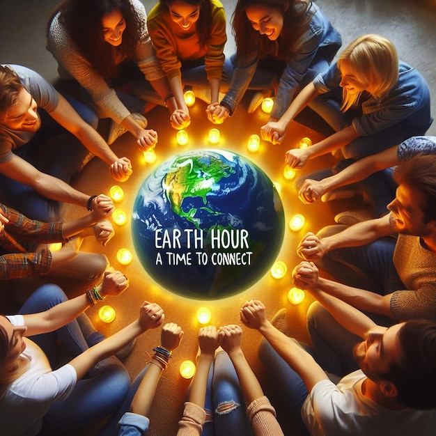 A group of people holding hands in a circle to celebrate Earth Hour