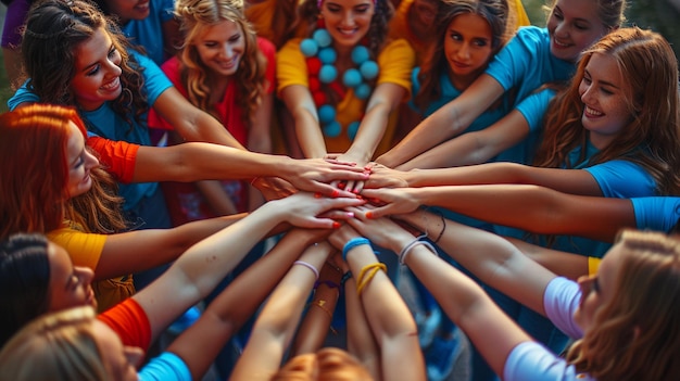 Photo a group of people holding hands in a circle friendship