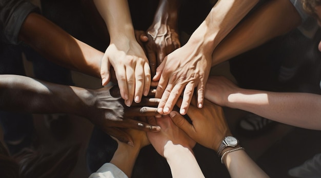 a group of people holding hands together one of which is holding a circle of hands