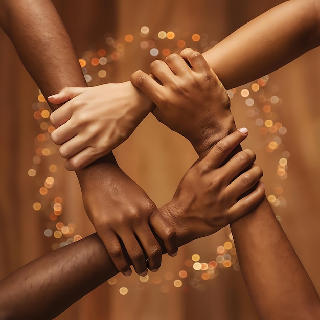 a group of people holding hands together with the word hands on them