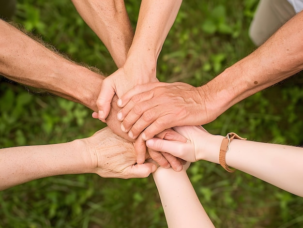 A group of people holding hands in unity and support Friendship day