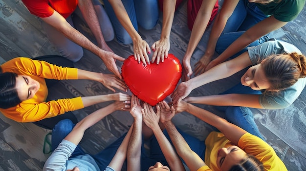 Photo a group of people holding hands with one that says  heart