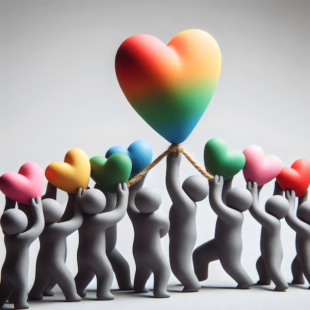 a group of people holding a heart shaped balloon with a heart on it