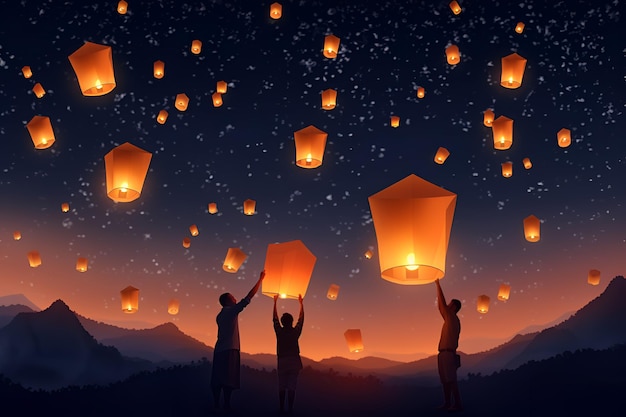 A group of people holding lanterns that say'chinese '