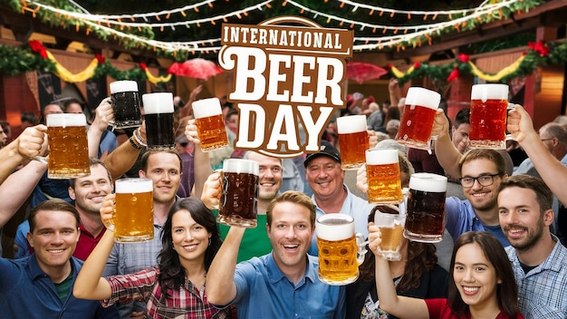 a group of people holding mugs of beer with the words beer day on it