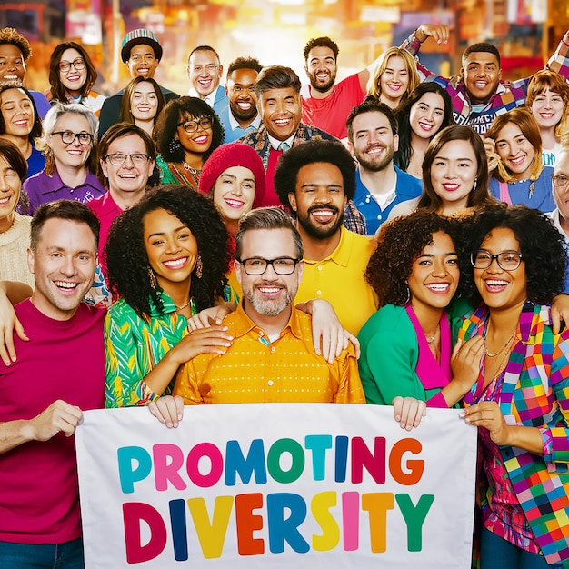 a group of people holding a sign that says social diversity