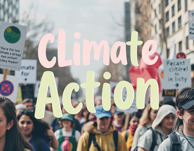 a group of people holding signs that say climate action