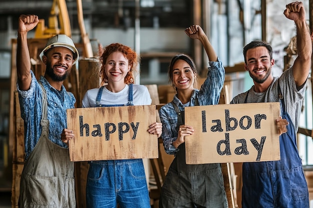 Photo a group of people holding signs that say happy day day day day day day day day