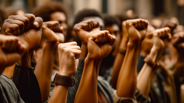 Group of people holding their fists up in the air with their hands in the air Generative AI