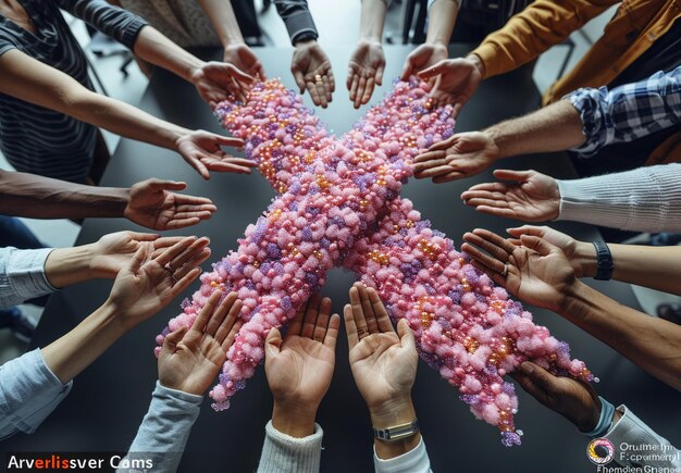 Photo a group of people holding up a large cross made of grapes