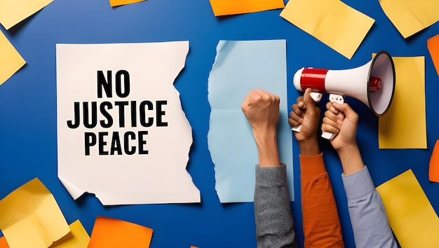 Photo a group of people holding up a sign that says no justice peace