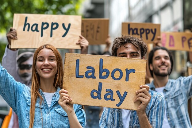 Photo a group of people holding up signs that say quot working day day quot