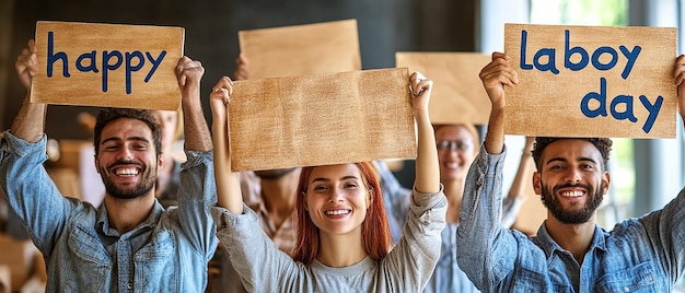 Photo a group of people holding up wooden boards with one holding a piece of wood