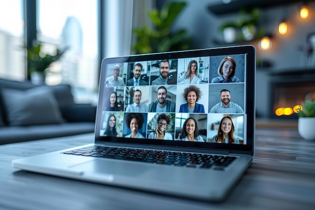 Photo group of people on laptop screen