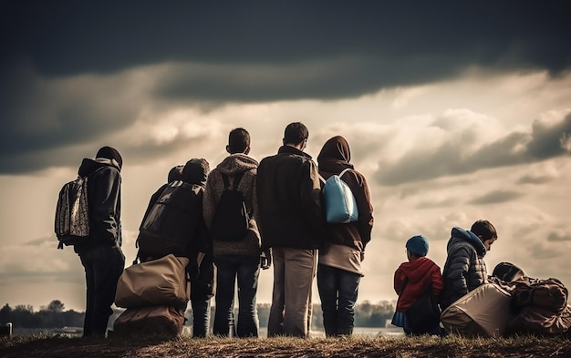 A group of people looking at a cloudy sky