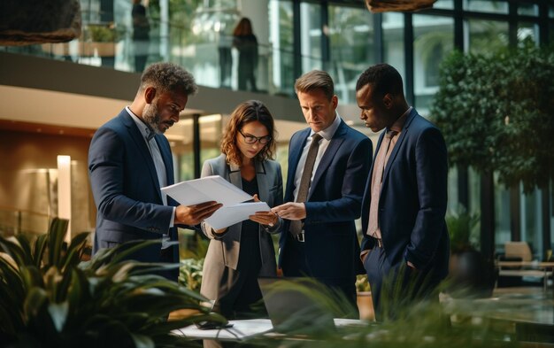 a group of people looking at a map and one of them reads  business plan