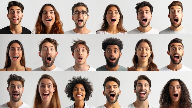 Photo group of people making faces with different expressions