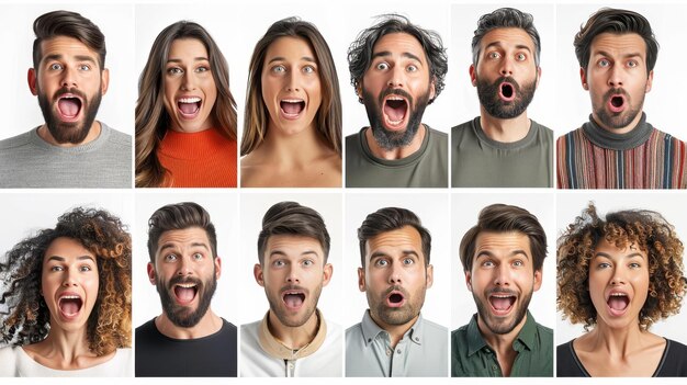 Photo group of people making faces with different expressions