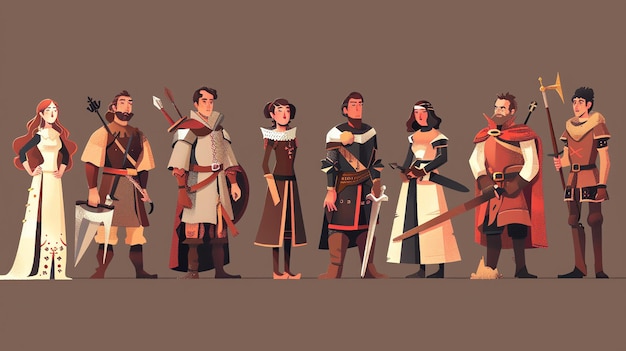 Photo a group of people in medieval fantasy clothing