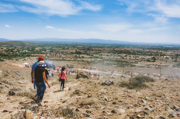 Group of people migrating