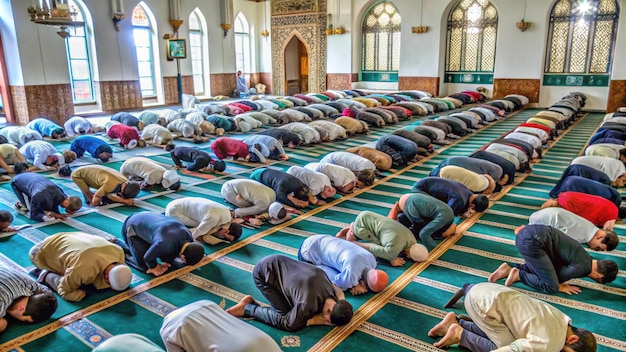 Photo a group of people in a mosque with the word  on the bottom