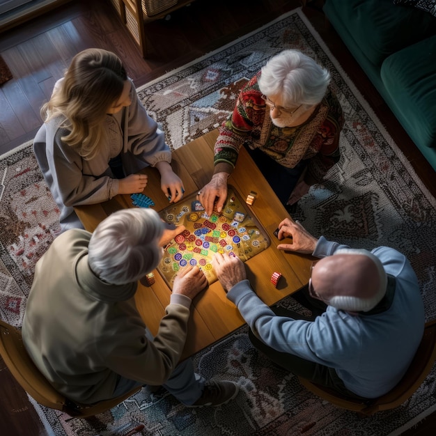 A group of people playing a board game together