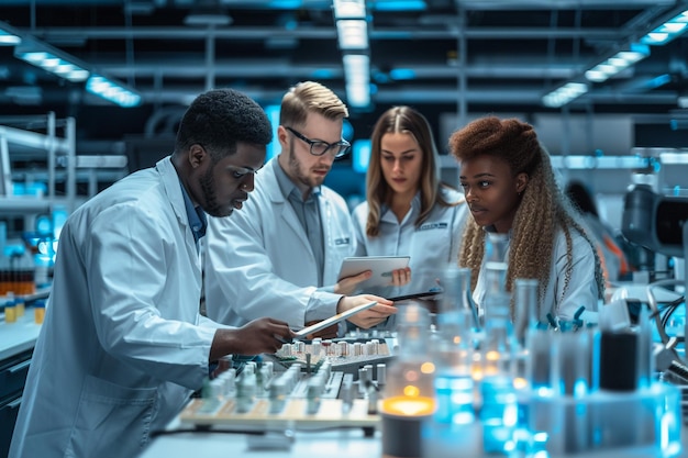 a group of people playing chess in a lab