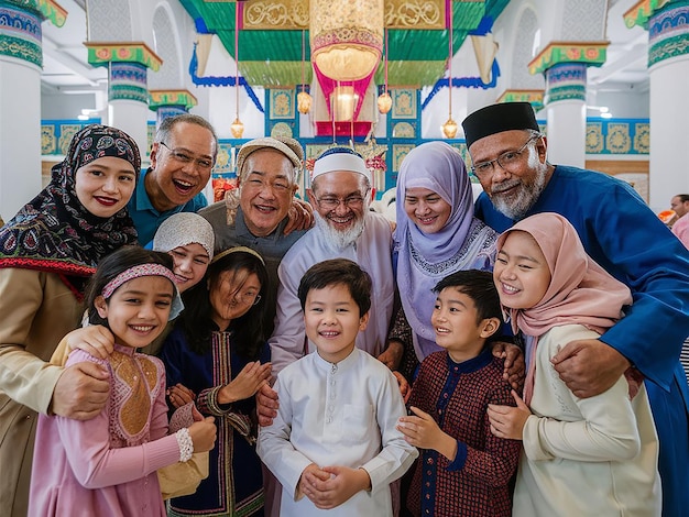 a group of people pose for a picture with one of them wearing a turban