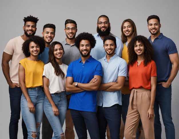 a group of people posing for a photo with one wearing a blue shirt that says quot st quot