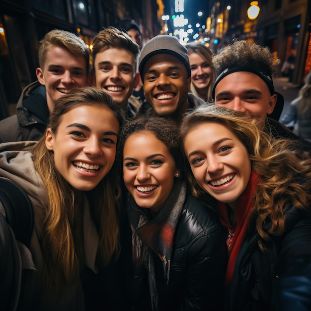 a group of people posing for a photo with one wearing a jacket that says quot the word quot on it