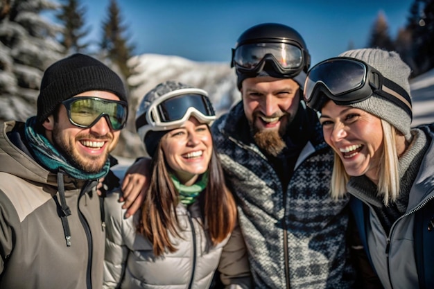 Photo a group of people posing for a photo with snowboarders