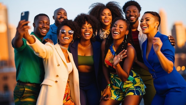 a group of people posing for a photo with the sun behind them