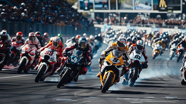 Photo a group of people racing motorcycles with the number 21 on the back