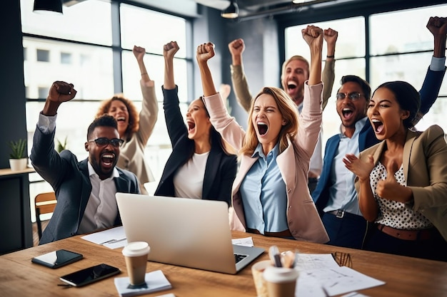 A group of people raising their hands in the air