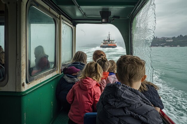 Photo a group of people riding on the back of a boat