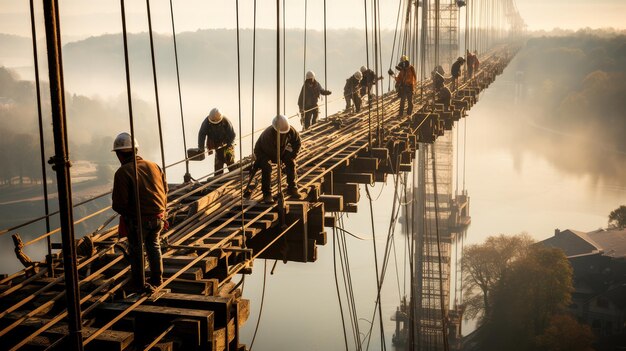 A group of people riding bikes across a bridge